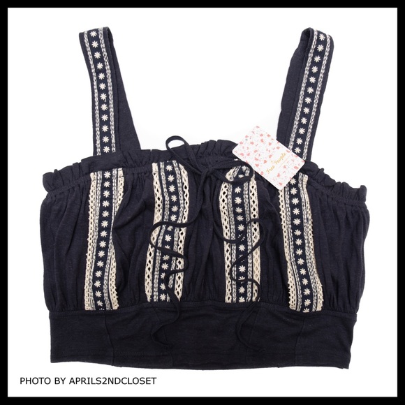 FREE PEOPLE BOHO TANK EMBROIDERED CROP TOP A3C - Picture 7 of 8